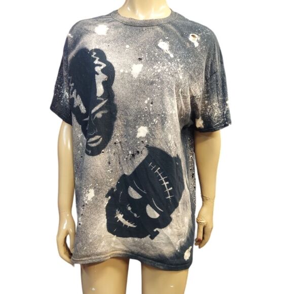 Hand Crafted Tops - Frankenstine & Bride Handmade Grunge Custom Bleach Tee TShirt
